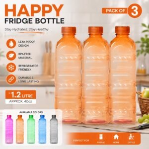 Pack of 3 Happy Fridge Water Bottles (Mix/Random color) 1.2L Litre Bottles Size (3pcs)