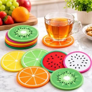 Pack of 7 Silicone Fruits Round Tea Mats (Mix/Random color)