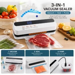 3in1 Multipurpose Rechargeable Premium Digital Sealer with Vacuum and Air Pump