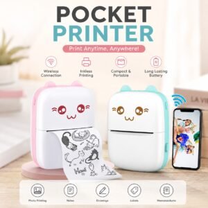 Rechargeable Instant Portable Mini Pocket Printer with Box Packing and 1 Roll (MixRandom colour)