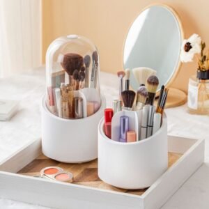 360 Degree Rotation Cosmetic Brush Holder with Transparent Top and Box Packing