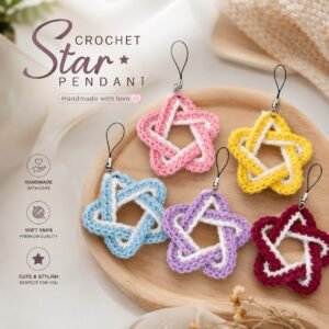 Rs. 80each - 🔥 Multipurpose Handmade Crochet Hanging Hallow Star Keychins (MixRandom colour)