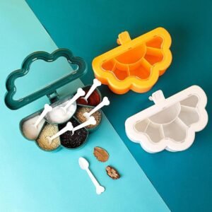 Rs. 380each - Cloud Decent Shape 6 Portions Seasoning Flip Masala Box with 6 Spoons (3 colours available) Premium Quality