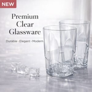 Rs. 1602pcs - Pack of 2pcs Stylish Crystal Transparent Premium Plastic Water Glass Set (Shopper Packing)