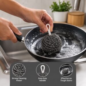 Rs. 70each - 🇨🇳 Imported Stainless Steel Wire Juna Scrubber with Hanging Rope
