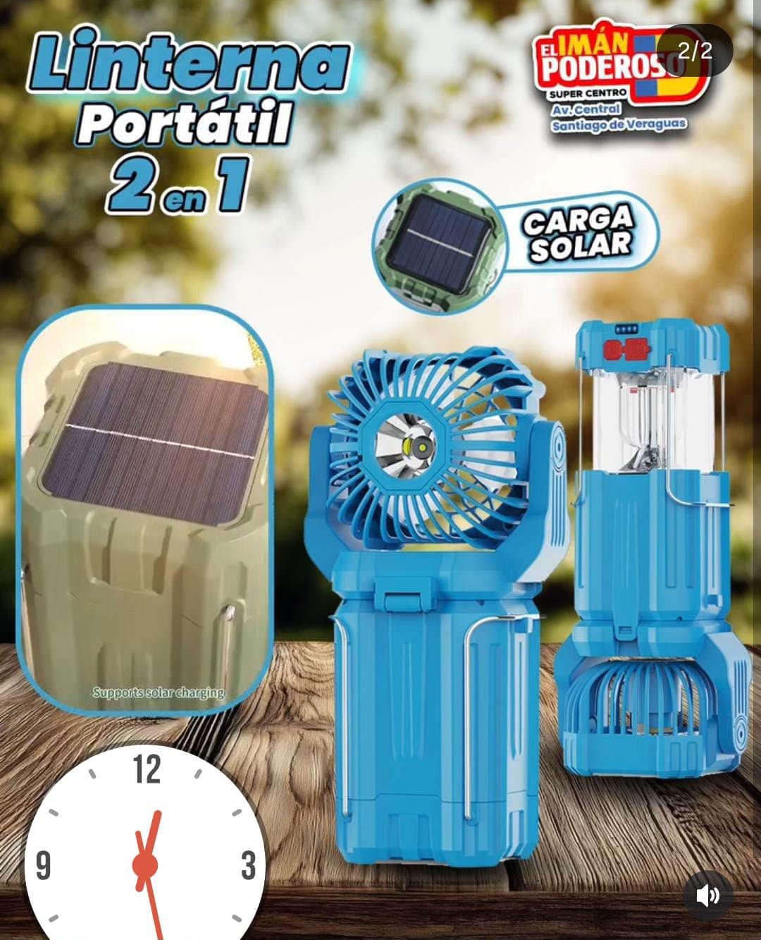 3 in 1 Solar Rechargeable Camping Lantern with LED Bulb, Fan & Torch Light