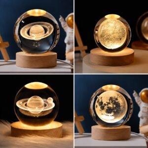 Rs. 350each - 3D Ball Glass Lamp with Wooden Base and Box Packing (Discount on 40pcscrtn)
