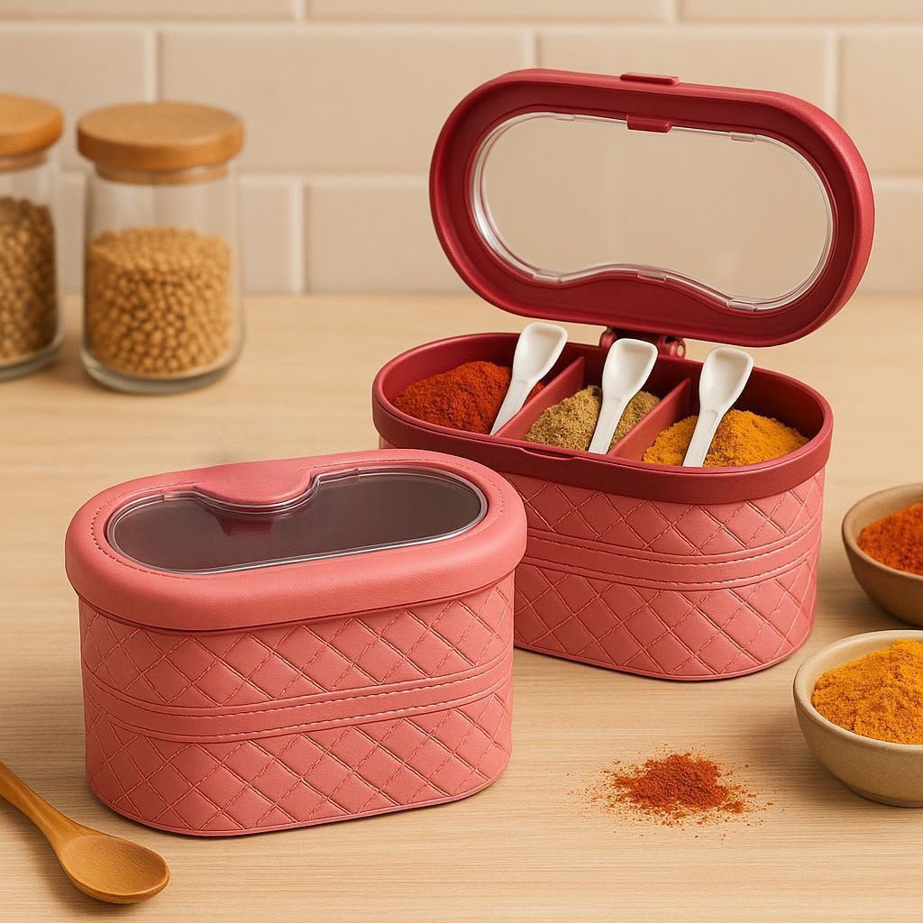 3 portion spice jar with spoons for kitchen spice storage