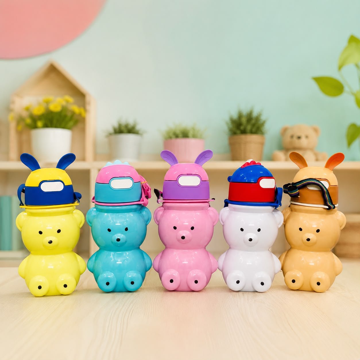 Cute Teddy Bear Sipper Water Bottle for Kids – Random Colour
