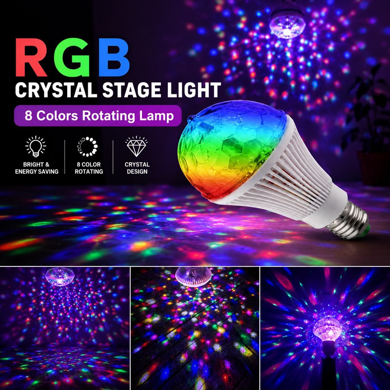 Original RECO RGB Color Rotating LED Rainbow Disco Bulb - Image 2