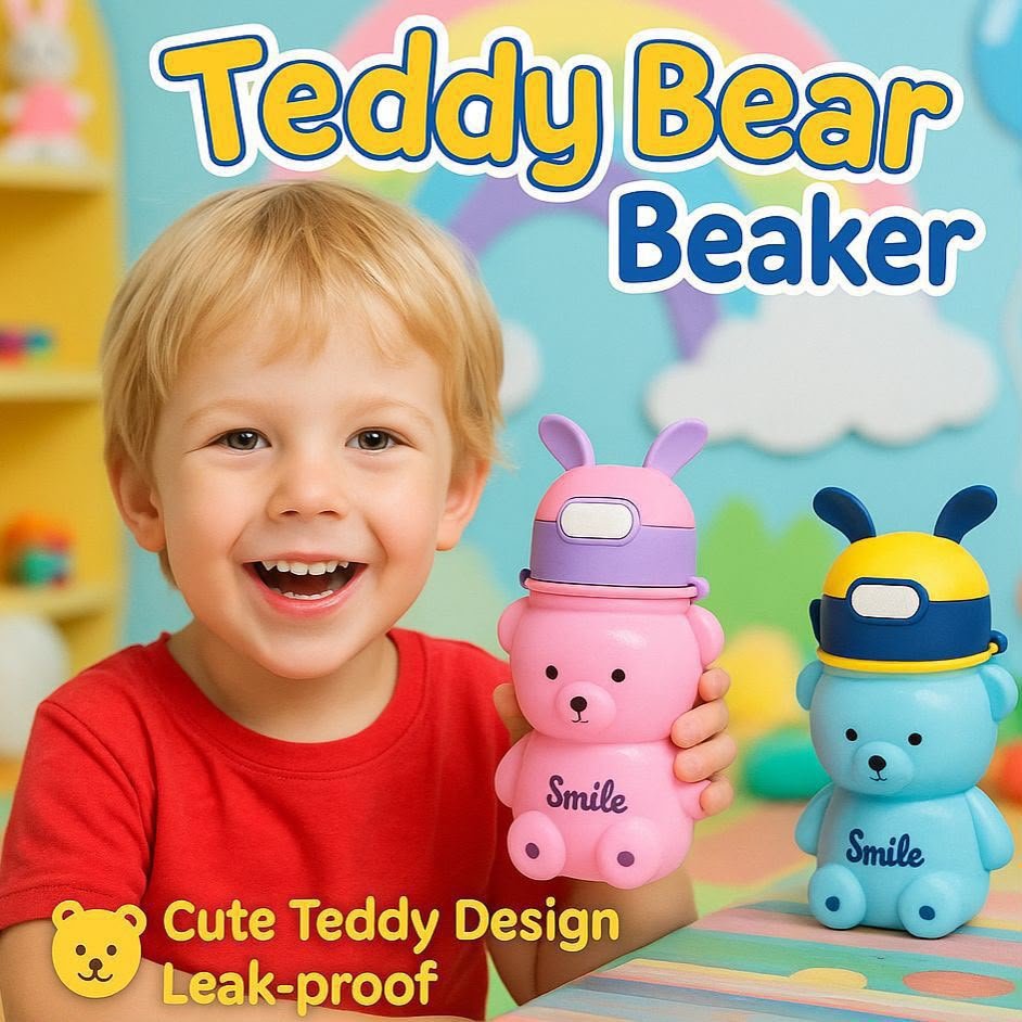 Cute Teddy Bear Sipper Water Bottle for Kids – Random Colour - Image 2